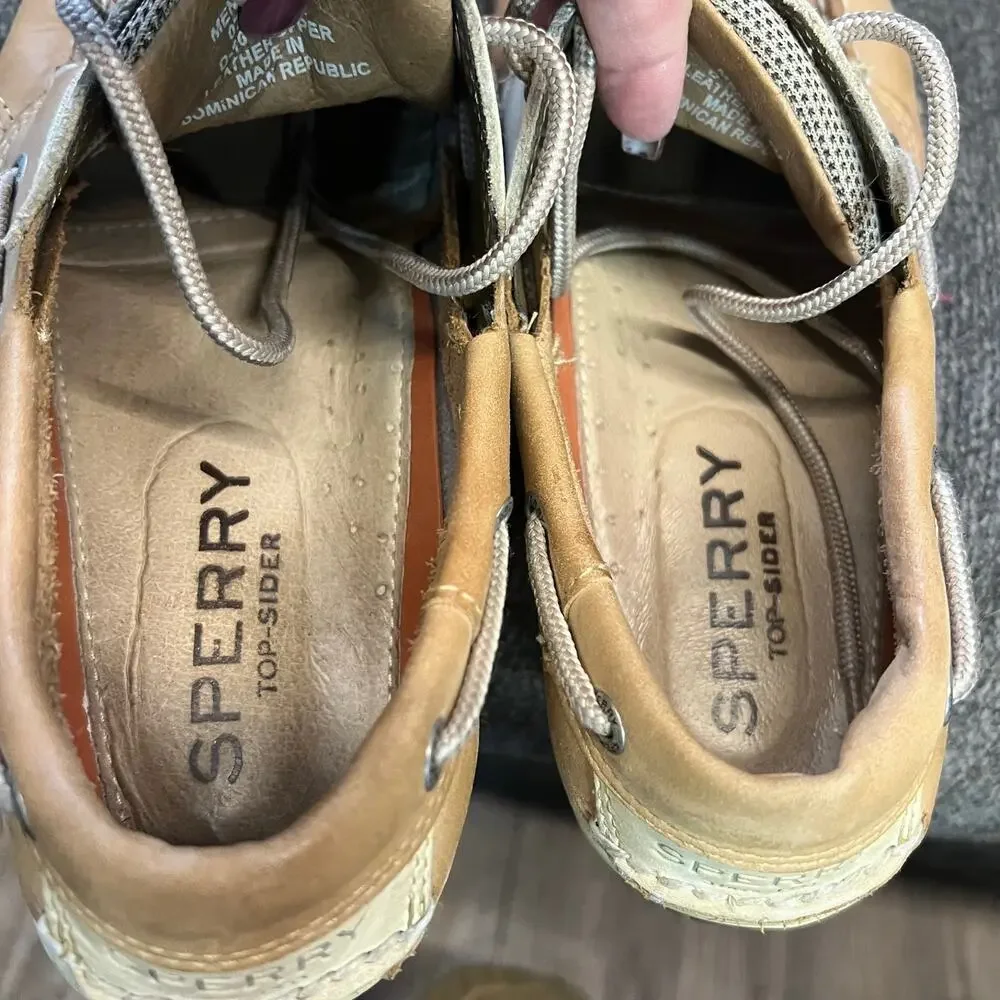 Sperry Top Sider Billfish Boat Shoes Mens 8.5 Tan Beige Leather Air Mesh Rugged